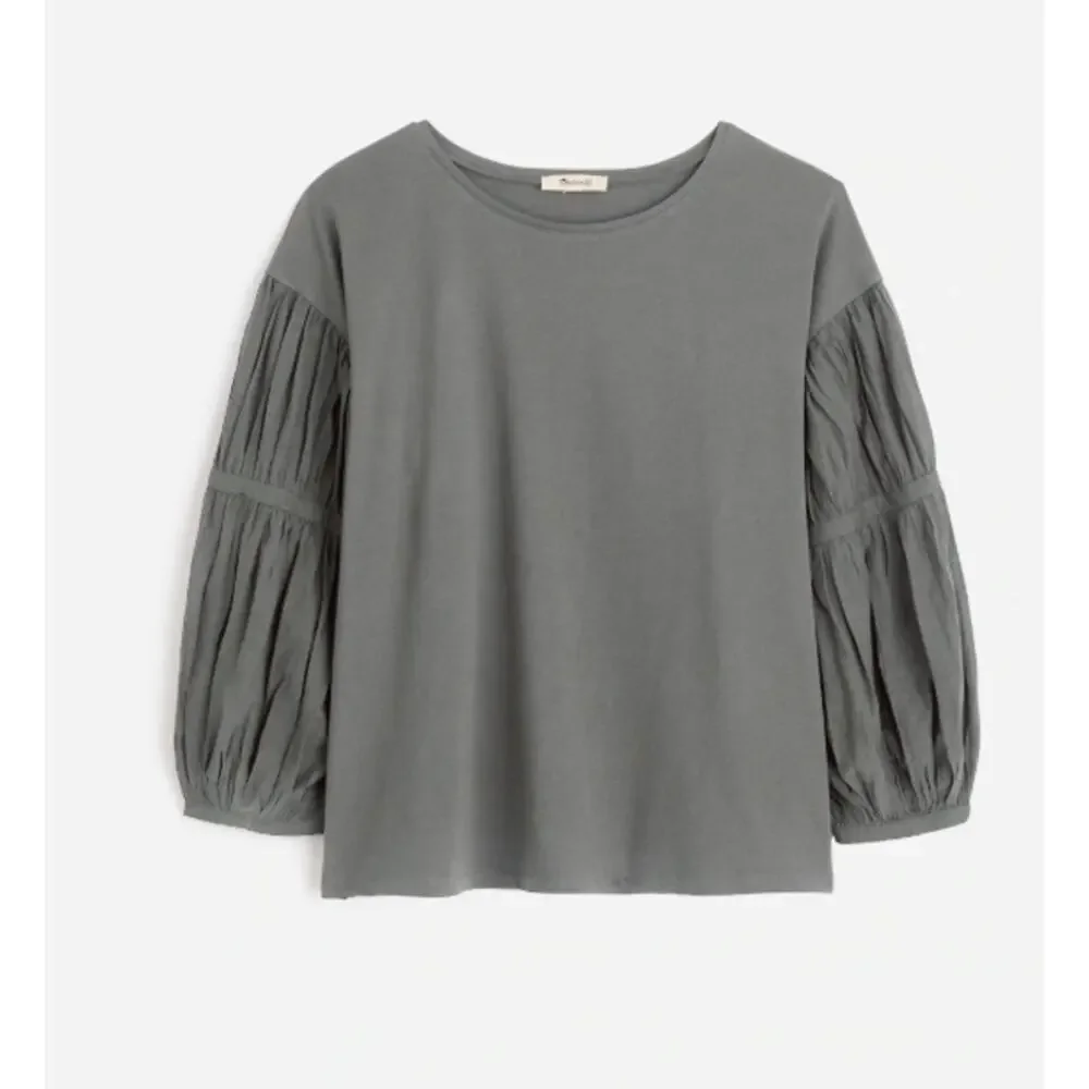 Madewell Puff-Sleeve Drop-Shoulder Knit Top WMNS S Gray Jersey Knit Long Sleeve